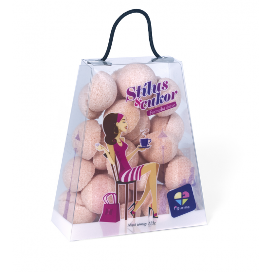 Barackvirág színű, félgömb alakú formacukor kis táskában