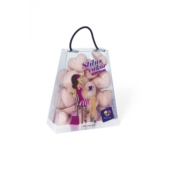 Barackvirág színű, szív alakú formacukor kis táskában