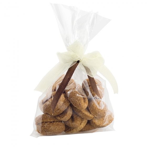 Barna színű, kávébab alakú Figurina formacukor celofán tasakban