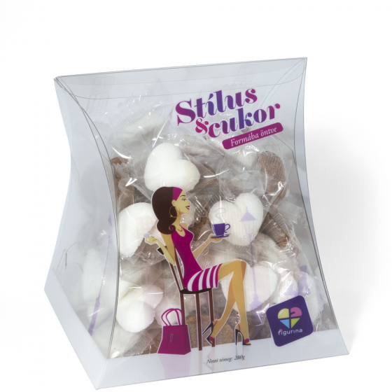 Fehér és barna színű, szív alakú formacukor boríték dobozban