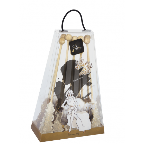 Hosszú, fehér és barna kandispálca nagy táskában