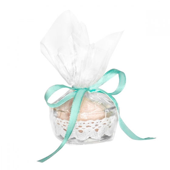 Figurina formacukor üvegcsében, menta színű szalaggal