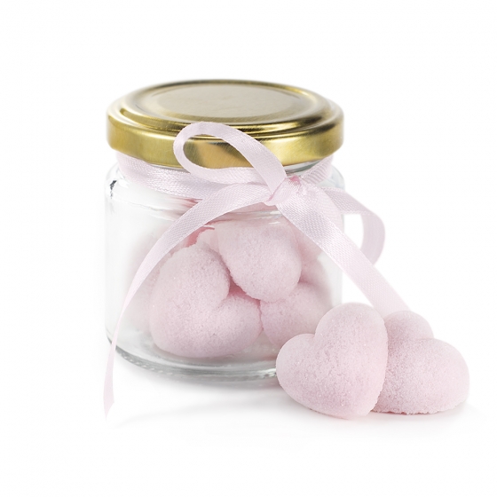 Rózsaszín színű, szív alakú Figurina formacukor csavaros üvegben