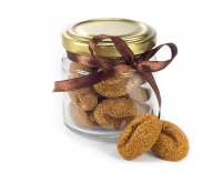 Barna színű, kávébab alakú Figurina formacukor csavaros üvegben