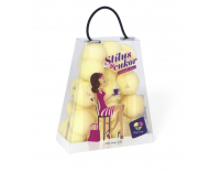 Citormsárga színű, félgömb alakú formacukor kis táskában