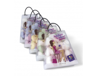 Citromsárga és világoskék színű, szív alakú formacukor kis táskában 1