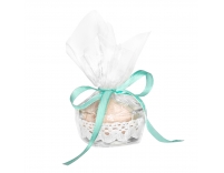 Figurina formacukor üvegcsében, menta színű szalaggal