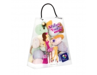 Vegyes színű és alakú formacukor kis táskában